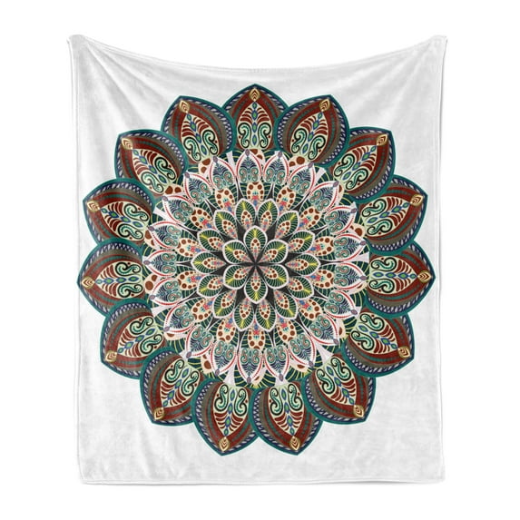 Mandala Soft Flannel Fleece Throw Blanket, Circular Universe with Victorian Lines and Ornaments Image, Cozy Plush for Indoor and Outdoor Use, 70" x 90", Multicolor, by Ambesonne