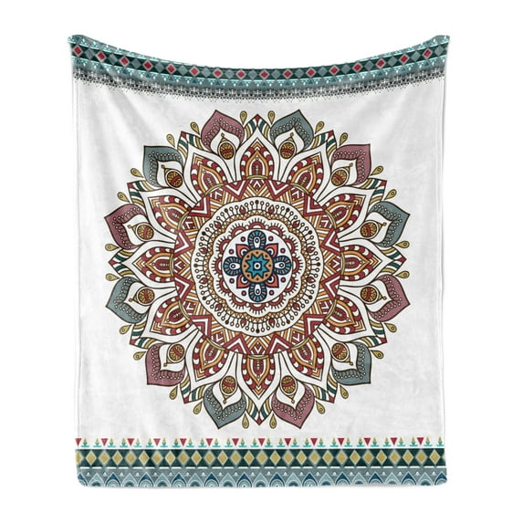Mandala Soft Flannel Fleece Throw Blanket, Composition with Floral Motifs Oriental Bohemian Damask Theme Vintage Design, Cozy Plush for Indoor and Outdoor Use, 50" x 60", Multicolor, by Ambesonne