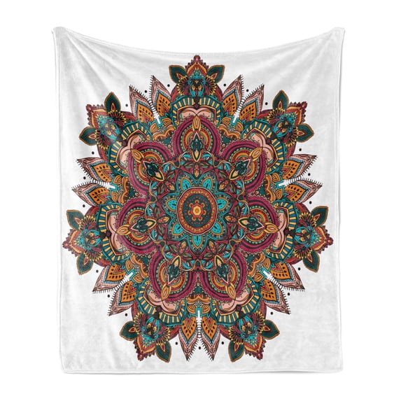 Mandala Soft Flannel Fleece Throw Blanket, Mandala Design Unifying Centre Eastern Sign Pattern Print Artwork, Cozy Plush for Indoor and Outdoor Use, 50" x 60", Multicolor, by Ambesonne
