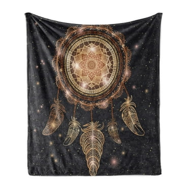 Mandala Soft Flannel Fleece Throw Blanket, Dreamcatcher Motif Magic Feathers Hippie Design on Starry Backdrop, Cozy Plush for Indoor and Outdoor Use, 50" x 70", Multicolor, by Ambesonne