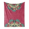 thumbnail image 1 of Mandala Soft Flannel Fleece Throw Blanket, Eastern Floral Motifs in Half Boho Traditional Frame on Pink Background, Cozy Plush for Indoor and Outdoor Use, 60" x 80", Multicolor, by Ambesonne, 1 of 6