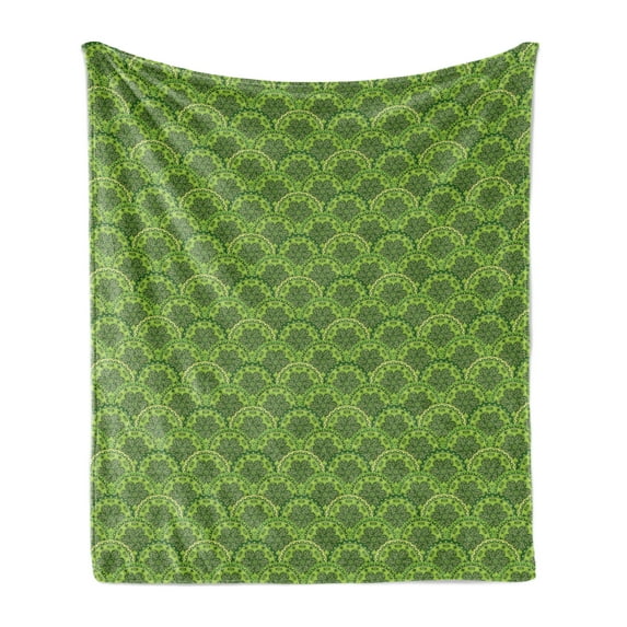 Mandala Soft Flannel Fleece Throw Blanket, Floral Circles Overlapping Symmetrical Design Curlicues Swirls Leaves, Cozy Plush for Indoor and Outdoor Use, 50" x 60", Green Yellow, by Ambesonne