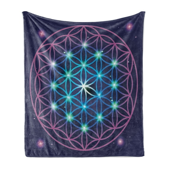 Mandala Soft Flannel Fleece Throw Blanket, Flower of Life Design on Dark Toned Background with Ombre Effect, Cozy Plush for Indoor and Outdoor Use, 50" x 60", Pale Blue Violet Indigo, by Ambesonne