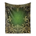 thumbnail image 1 of Mandala Soft Flannel Fleece Throw Blanket, Frame Lotus Shade Floral Swirls Little Hearts and Dots, Cozy Plush for Indoor and Outdoor Use, 50" x 60", Green Black Pale Yellow, by Ambesonne, 1 of 5