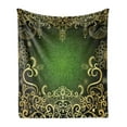 thumbnail image 1 of Mandala Soft Flannel Fleece Throw Blanket, Frame Lotus Shade Floral Swirls Little Hearts and Dots, Cozy Plush for Indoor and Outdoor Use, 60" x 80", Green Black Pale Yellow, by Ambesonne, 1 of 5