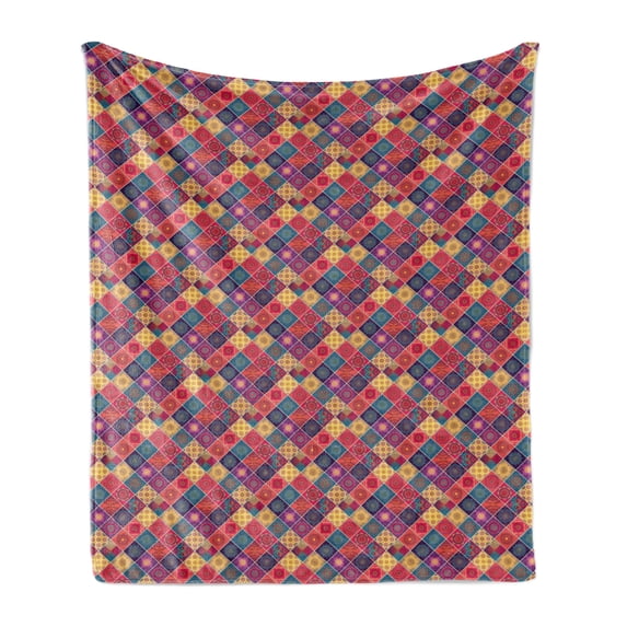 Mandala Soft Flannel Fleece Throw Blanket, Geometric Checkered Pattern with Various Classical National , Cozy Plush for Indoor and Outdoor Use, 50" x 70", Multicolor, by Ambesonne