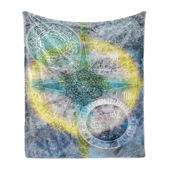 Mandala Soft Flannel Fleece Throw Blanket, Geometry Element Complex Oriental Motifs with Vivid Colors Star Pattern, Cozy Plush for Indoor and Outdoor Use, 70" x 90", Multicolor, by Ambesonne