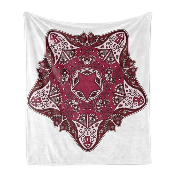 Mandala Soft Flannel Fleece Throw Blanket, Maroon Universe and Microcosm with Effects Locus Print, Cozy Plush for Indoor and Outdoor Use, 70" x 90", Red, by Ambesonne