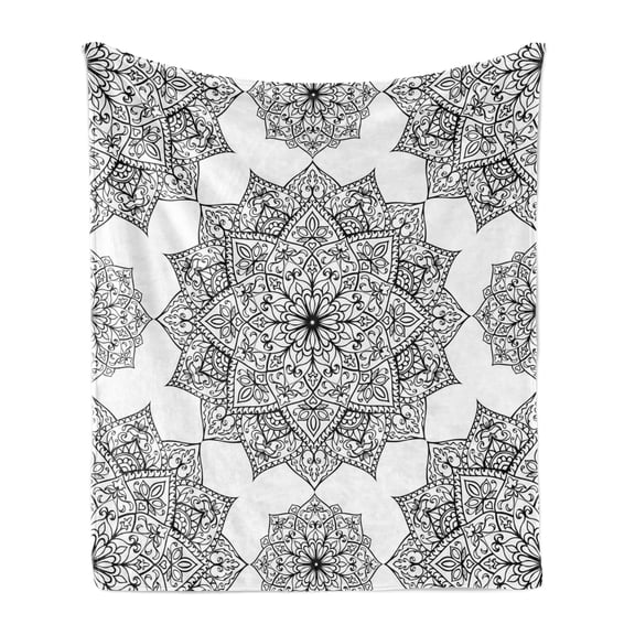 Mandala Soft Flannel Fleece Throw Blanket, Middle Eastern Mosaic Design Secret Body and Mandala Motif Active World Image, Cozy Plush for Indoor and Outdoor Use, 50" x 70", Black, by Ambesonne