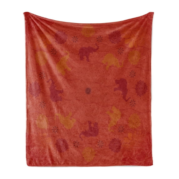 Mandala Soft Flannel Fleece Throw Blanket, Nature Theme and Lotus Flowers Circle Waves Oriental Illustration, Cozy Plush for Indoor and Outdoor Use, 50" x 60", Scarlet Red, by Ambesonne