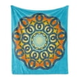 thumbnail image 1 of Mandala Soft Flannel Fleece Throw Blanket, Oriental Details Traditional Mandala with Interlace Swirled Theme, Cozy Plush for Indoor and Outdoor Use, 70" x 90", Orange and Blue, by Ambesonne, 1 of 5