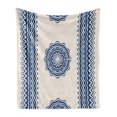 thumbnail image 1 of Mandala Soft Flannel Fleece Throw Blanket, Oriental with Geometric Zigzag Border Ornaments Art Motif, Cozy Plush for Indoor and Outdoor Use, 60" x 80", Dark Blue and Cream, by Ambesonne, 1 of 6