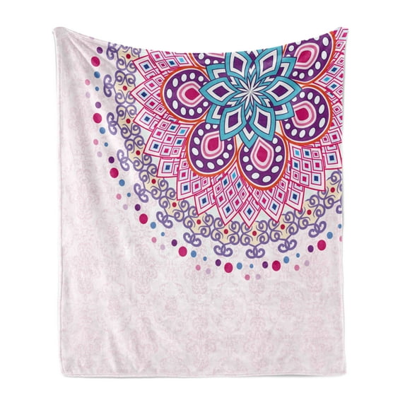 Mandala Soft Flannel Fleece Throw Blanket, Ornamental Boho Style Print, Cozy Plush for Indoor and Outdoor Use, 60" x 80", Pale Pink Purple, by Ambesonne