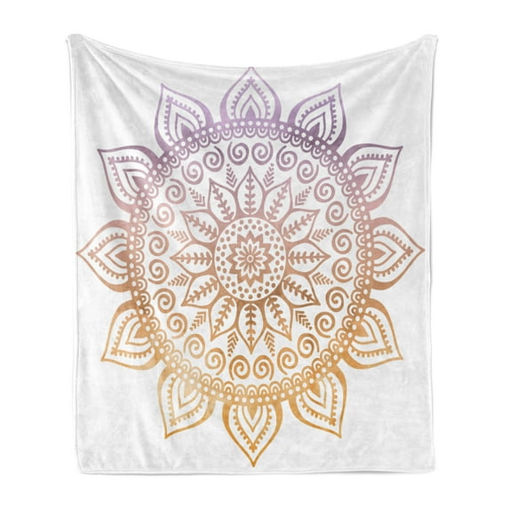 Mandala Soft Flannel Fleece Throw Blanket, Ornamental Sun Shape Floral with an Ombre Effect Illustration, Cozy Plush for Indoor and Outdoor Use, 50" x 60", Pale Orange Amber, by Ambesonne