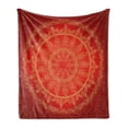 thumbnail image 1 of Mandala Soft Flannel Fleece Throw Blanket, Ottoman Motifs Style Framework Design Floral Leaves, Cozy Plush for Indoor and Outdoor Use, 50" x 70", Burgundy Vermilion, by Ambesonne, 1 of 5