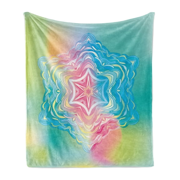 Mandala Soft Flannel Fleece Throw Blanket, Psychedelic Liquid Design Digital Floral in Soft Colors Illustration, Cozy Plush for Indoor and Outdoor Use, 60" x 80", Blue Pink, by Ambesonne