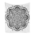 thumbnail image 1 of Mandala Soft Flannel Fleece Throw Blanket, Ringed Floral Pattern with Ornate Tile and Lines Boho Circle Art Motif, Cozy Plush for Indoor and Outdoor Use, 60" x 80", Black White, by Ambesonne, 1 of 5