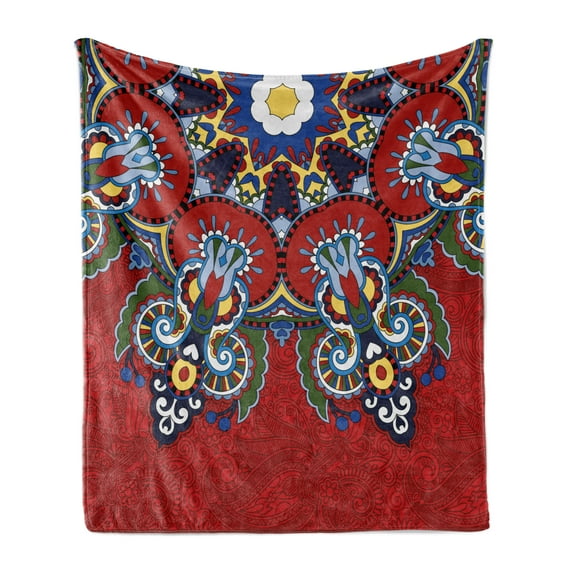 Mandala Soft Flannel Fleece Throw Blanket, Russian and Ukranian Lace Like Flowers Leaves Swirls Vintage Artwork, Cozy Plush for Indoor and Outdoor Use, 70" x 90", Multicolor, by Ambesonne