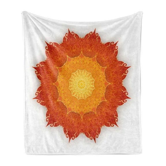 Mandala Soft Flannel Fleece Throw Blanket, Shadowy Cosmic Traditional Design Aboriginal Ornamental Graphic, Cozy Plush for Indoor and Outdoor Use, 50" x 60", Vermillion Rust, by Ambesonne
