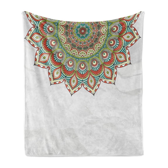Mandala Soft Flannel Fleece Throw Blanket, Style Mandala Pattern with Floral Cycle of Life Theme Artwork, Cozy Plush for Indoor and Outdoor Use, 50" x 60", Multicolor, by Ambesonne