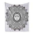 thumbnail image 1 of Mandala Soft Flannel Fleece Throw Blanket, Sun Illustration Yantra Mandala Floral Pattern Bohemian, Cozy Plush for Indoor and Outdoor Use, 60" x 80", White and Black, by Ambesonne, 1 of 6