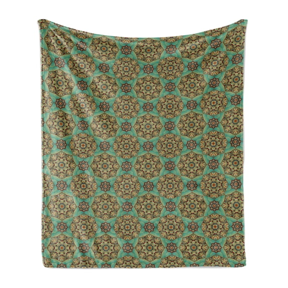Mandala Soft Flannel Fleece Throw Blanket, Traditional Pattern with Flowers Eastern Influenced Design, Cozy Plush for Indoor and Outdoor Use, 60" x 80", Multicolor, by Ambesonne