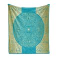thumbnail image 1 of Mandala Soft Flannel Fleece Throw Blanket, Vibrant Framework Design Circular Floral and Borders Exotic Royal, Cozy Plush for Indoor and Outdoor Use, 70" x 90", Sky Blue and Yellow, by Ambesonne, 1 of 6