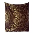 thumbnail image 1 of Mandala Soft Flannel Fleece Throw Blanket, Vintage Cosmos Pattern Swirled Floral Leaves Artwork, Cozy Plush for Indoor and Outdoor Use, 60" x 80", Burgundy Yellow, by Ambesonne, 1 of 6
