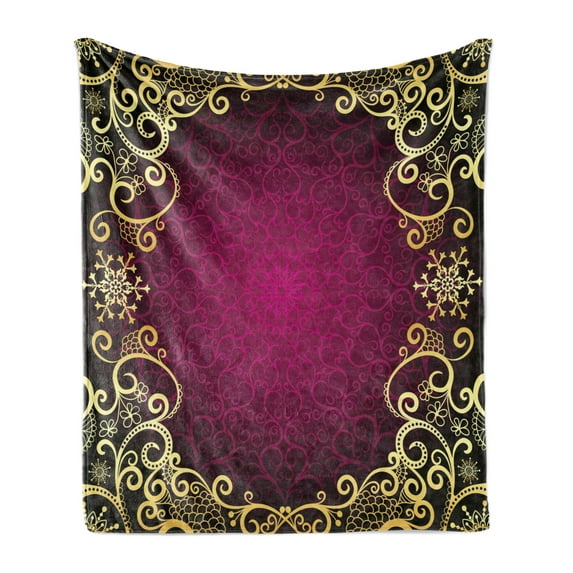 Mandala Soft Flannel Fleece Throw Blanket, Vintage Frame with Curls Snowflake Motifs Abstract Retro, Cozy Plush for Indoor and Outdoor Use, 50" x 60", Pale Yellow Fuchsia, by Ambesonne