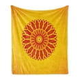 thumbnail image 1 of Mandala Soft Flannel Fleece Throw Blanket, Wavy Strokes Joining Intersecting Sun Like Elongated, Cozy Plush for Indoor and Outdoor Use, 70" x 90", Earth Yellow Vermillion, by Ambesonne, 1 of 5