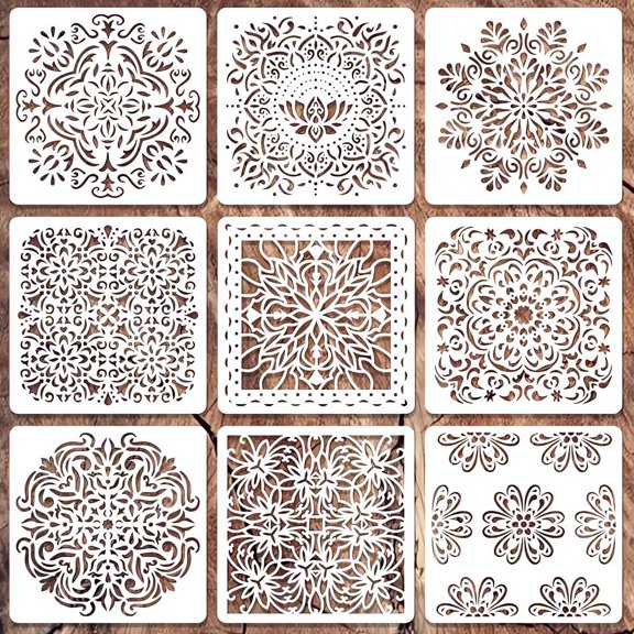 Mandala Stencils for Painting Wall Floor Furniture Tile Fabric, Rock Painting Stencils for Crafts , Rangoli Drawing Templates (6 Inch)