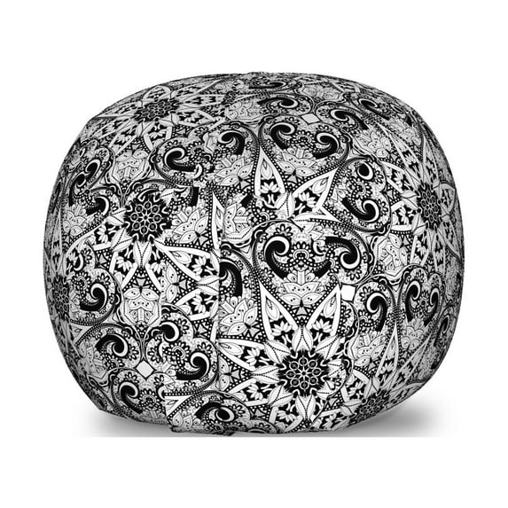 Mandala Storage Toy Bag Chair, Eastern Style Lace Like Universe Pattern with Middle Eastern Effects Print, Stuffed Animal Organizer Washable Bag, Large Size, Black White, by Ambesonne