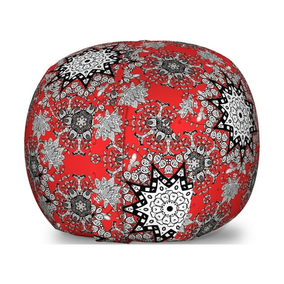 Mandala Storage Toy Bag Chair, Floral Swirls Leaves Lace Seem Hand Drawn Image Illustration, Stuffed Animal Organizer Washable Bag, Small Size, Scarlet White, by Ambesonne