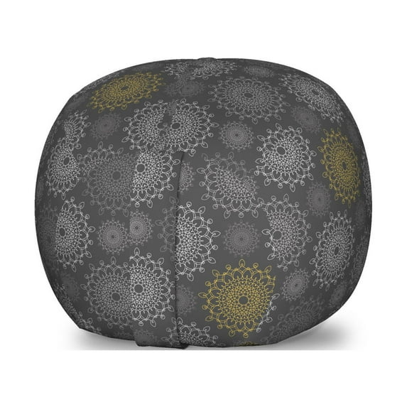 Mandala Storage Toy Bag Chair, Lace Look Oriental Floral Branches Pattern Far Eastern Ethnic Yoga, Stuffed Animal Organizer Washable Bag, Small Size, Grey and Mustard, by Ambesonne