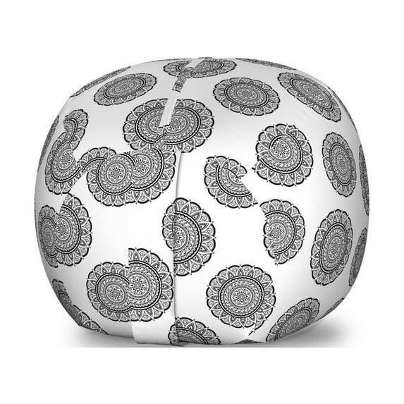 Mandala Storage Toy Bag Chair, Traditional Round Details on a Plain Background Layout, Stuffed Animal Organizer Washable Bag, Large Size, Grey and White, by Ambesonne