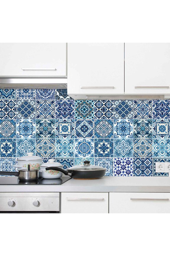 Mandala Style 24 Pcs (6x6 in) Decorative Tile Stickers, Peel and Stick Self Adhesive Removable Moroccan Talavera Tiles Backsplash Waterproof Kitchen Bathroom Furniture Staircase Home Decor