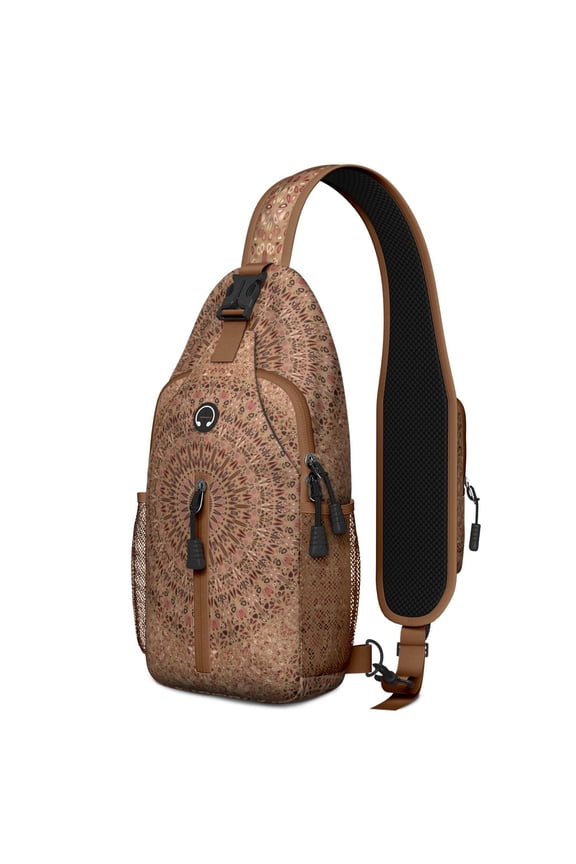 Mandala Style Sling Backpack with Spiritual Meditation Pattern, Lightweight Durable Crossbody Daypack, Adjustable Strap, Multiple Compartments for Outdoor and Travel Activities