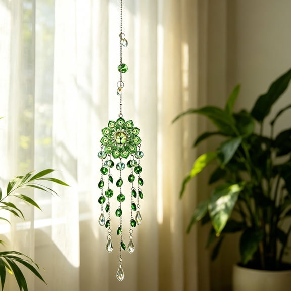 Mandala Suncatcher Crystal Wind Chime, Flower Tree of Blessing Ornament for Birthday Party, Home Garden Window Hanging Decor, Colorful Prism Tree of Life Ornament