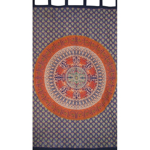 Mandala Tab Top Curtain Drape Panel Cotton 50" x 90" Navy Blue
