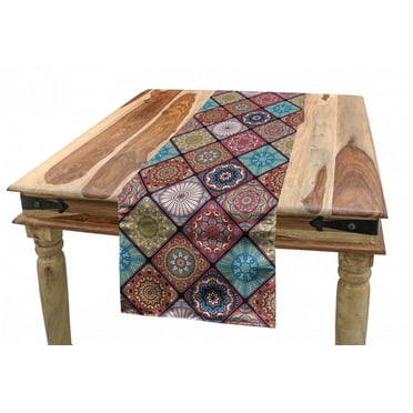 Mandala Table Runner, Colorful Mosaic Tile Pattern with Abstract Floral Elements Turkish Culture, Dining Room Kitchen Rectangular Runner, 3 Sizes, by Ambesonne