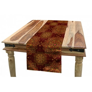 Mandala Table Runner, Oriental Motifs with Floral Elements and Leavess Inspiration, Dining Room Kitchen Rectangular Runner, 3 Sizes, by Ambesonne
