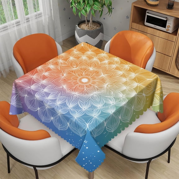 Mandala Tablecloth 54x54 Inch Square Rainbow Gradient Boho Mandala Tablecloths Polyester Table Cloth for Holiday Parties Kitchen Dining Indoor Outdoor