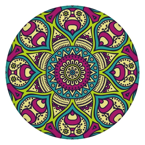 Mandala Tablecloth Abstract Mandala Design Waterproof Round Cover with Elastic Edges and Back for Spiritual and Anxiety Relief