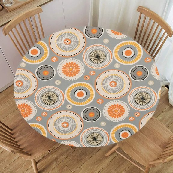 Mandala Tablecloth Elastic Edged Boho Round Fitted Table Cover Waterproof Table Cloth for Indoor Outdoor Dinning Table Decor