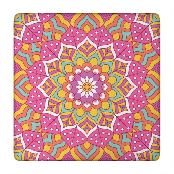 Mandala Tablecloth Floral Mandala Boho Pattern Waterproof Squre Cover with Elastic Fit and Back for Meditation and Relaxation
