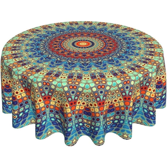 Mandala Tablecloth Round 60 Inch Colorful Boho Table Cloth,Stain Resistance Polyester Summer Table Covers for Kitchen Dining,Small Tablecloth for Party Picnic