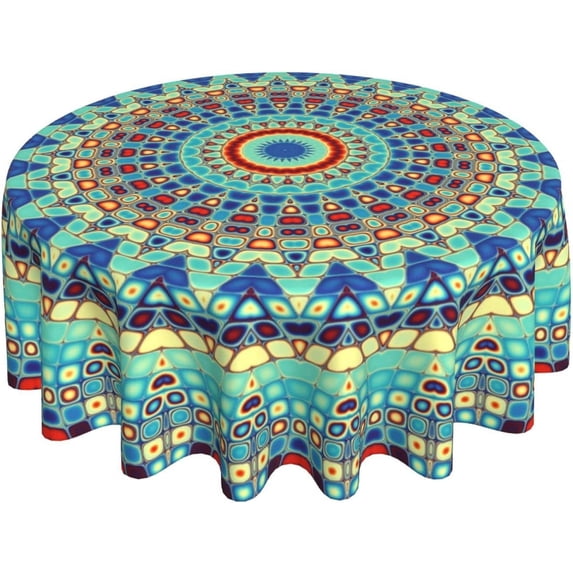 Mandala Tablecloth Round 60 Inch Vinyl Spring Small Table Cloths for Parties Waterproof Fabric Bohomian Tablecloths Decorative for Holiday Home Party Wedding Picnic