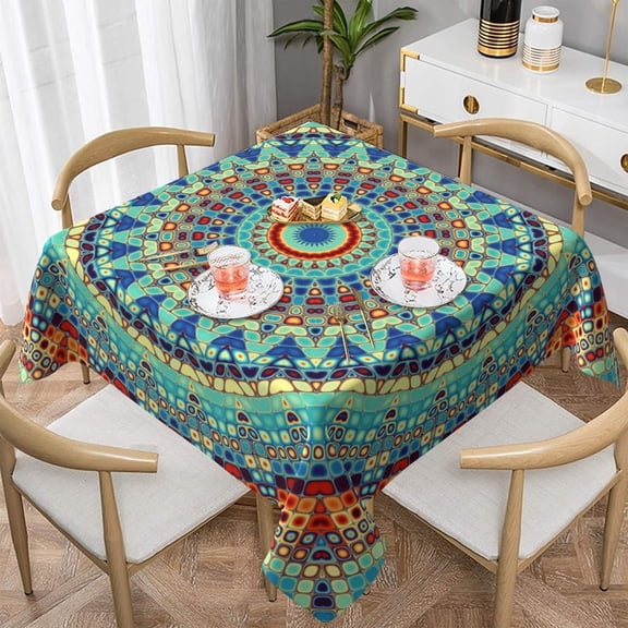 Mandala Tablecloth Square 54x54 Inch Vinyl Spring Small Table Cloths for Parties Waterproof Fabric Bohomian Tablecloths Decorative for Holiday Home Party Wedding Picnic