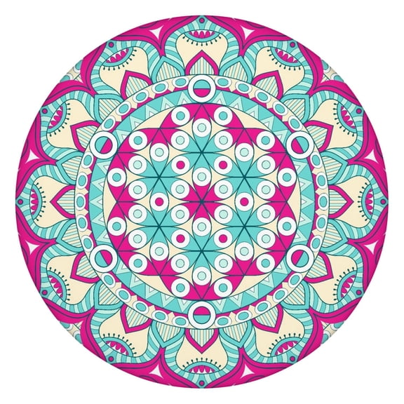 Mandala Tablecloth Vintage Psychedelic Design Waterproof Round Cover with Elastic Edges and Back for Meditation Space