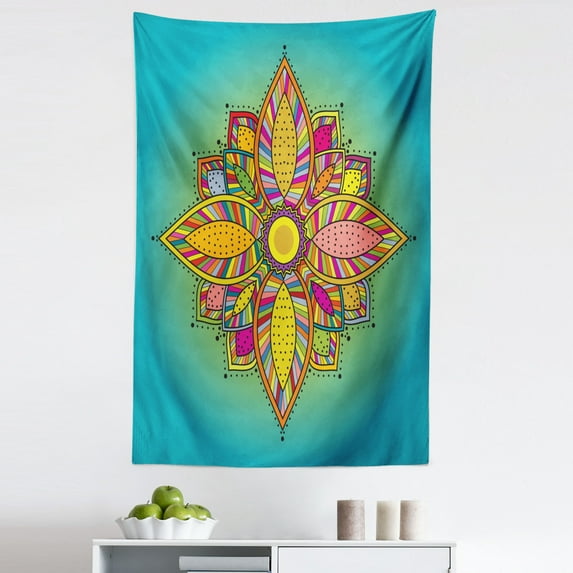 Mandala Tapestry, Floral Cosmos Folk Culture Theme Boho Hippie Design, Fabric Wall Hanging Decor for Bedroom Living Room Dorm, 5 Sizes, Multicolor, by Ambesonne